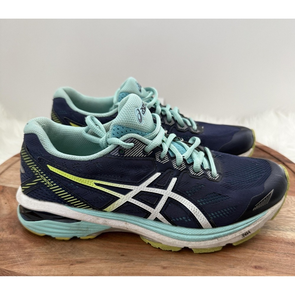 Asics GT-1000 5 Running Shoes Womens 7 Navy Aqua Good T6A8N Stability Sneakers